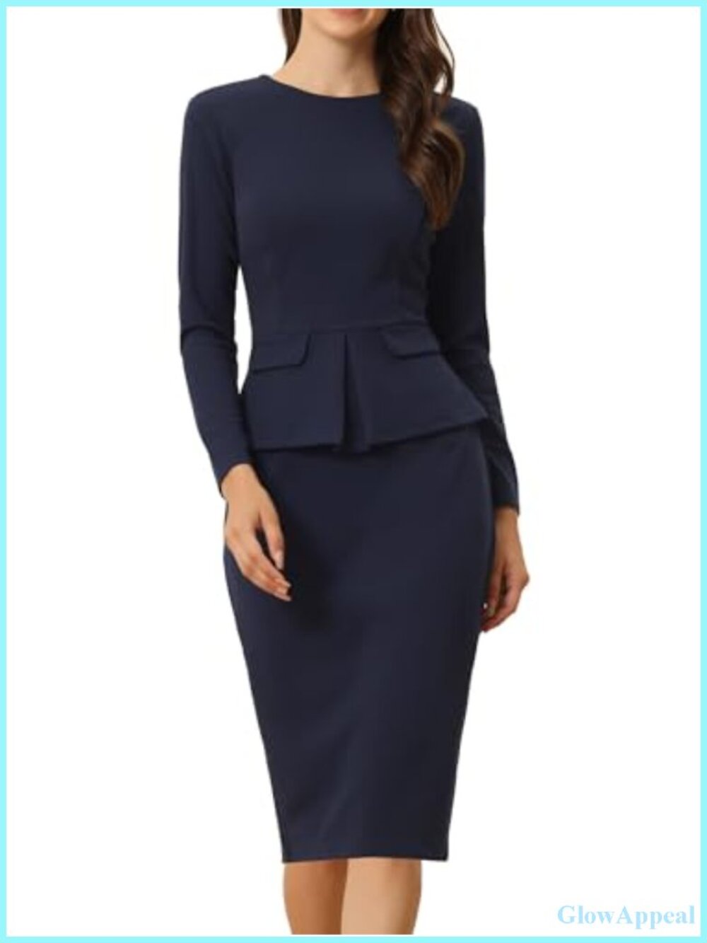 Long Sleeve Peplum Sheath Work Midi Dress